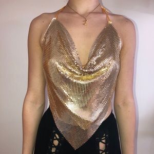 GOLD METALLIC SEQUEN HALTER TOP